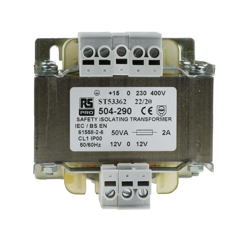 RS PRO 50 VA 1 Output Isolation Transformer, Primary +15-0-230-400V AC, Secondary 12-0-12V AC, IEC61558-2-6 504-290