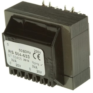 RS PRO PCB Transformer 230 V AC 5 to 24 V AC Secondary Voltage 2 Output Through Hole Mount 12VA Power 504-533