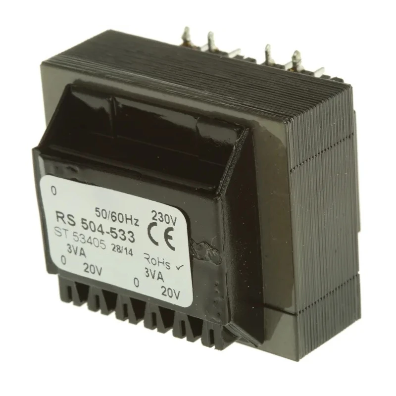 RS PRO PCB Transformer 230 V AC 5 to 24 V AC Secondary Voltage 2 Output Through Hole Mount 12VA Power 504-533
