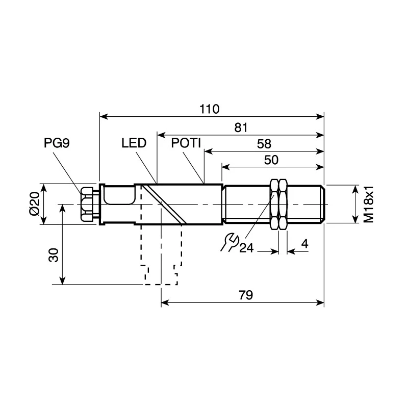 ifm electronic Threaded Barrel Capacitive Proximity Sensor M18 x 1 8 mm Detection 2-Wire 100mA 350mA 250V KG0008