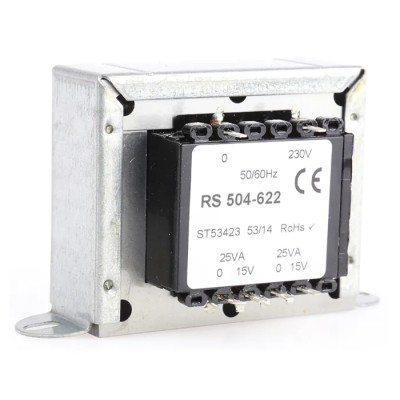 Walsall Transformers RS PRO 50 VA 2 Output Chassis Mount Transformer, 230 V AC Primary, 15 V AC Secondary, Model 504-622