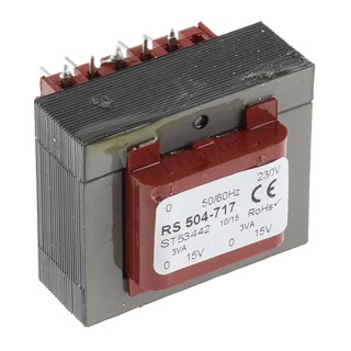 RS PRO 6 to 15 V ac 2 Output Through Hole PCB Transformer, CE, IEC/BS/EN 61558-1, RoHS Certified, IEC/BS/EN 504-717