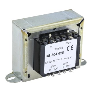 RS PRO 2 Output 50 VA Chassis Mount Transformer 230 V ac Primary, 20 V ac Secondary, CE Certified 504-628