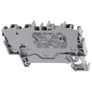 WAGO TOPJOB S 2002 Series Feed Through Terminal Block, Grey, 2.5mm² Cable CSA, 1-Level, Cage Clamp, 800V, 24A 2002-1301
