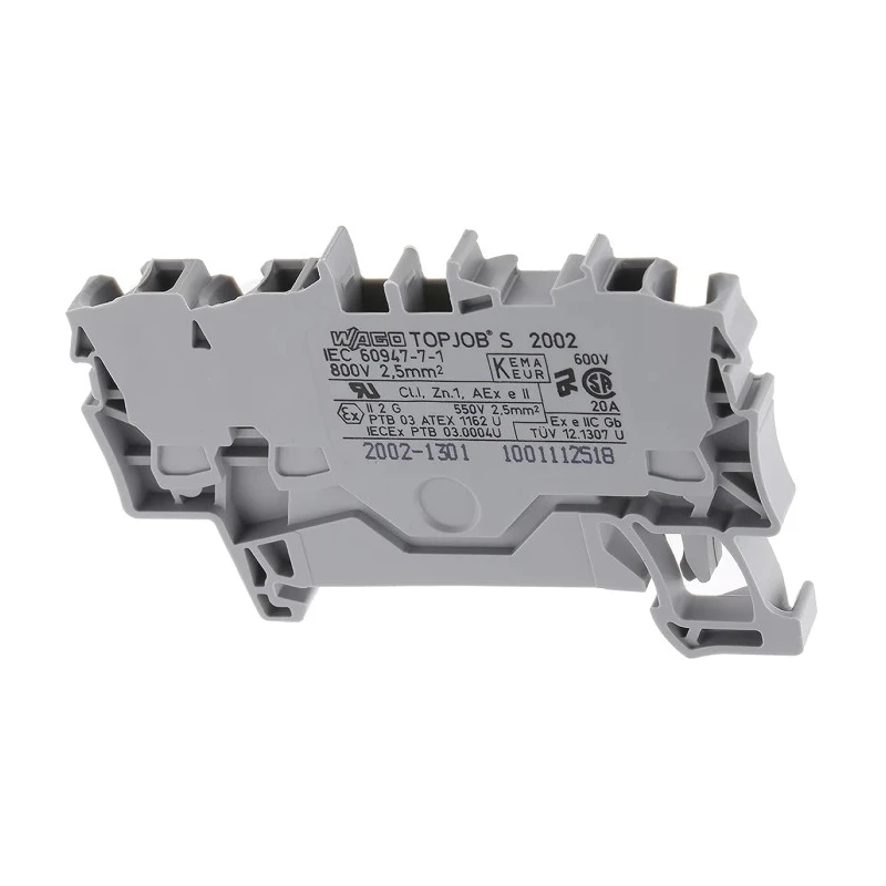 WAGO TOPJOB S 2002 Series Feed Through Terminal Block, Grey, 2.5mm² Cable CSA, 1-Level, Cage Clamp, 800V, 24A 2002-1301
