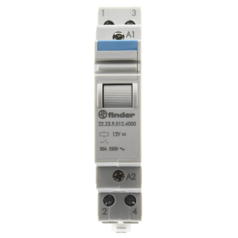 Finder DIN Rail Power Relay, 12V DC Coil Voltage, 20A Switching Current, Screw Terminal, Silver Alloy 22.23.9.012.4000