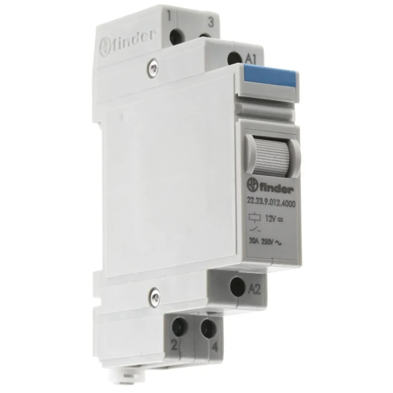 Finder DIN Rail Power Relay, 12V DC Coil Voltage, 20A Switching Current, Screw Terminal, Silver Alloy 22.23.9.012.4000