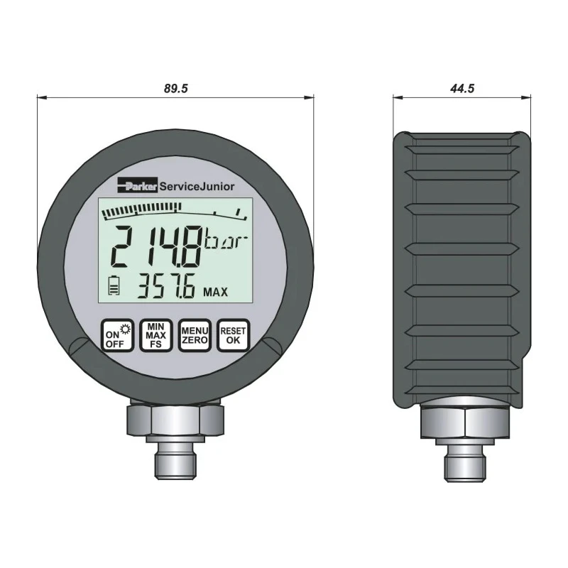 Parker 1/4 In Pressure Gauge, 90 Mm Dial Size, 100 Bar Maximum Pressure Measurement SCJN-KIT-100