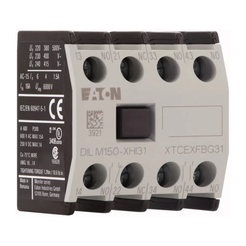 Eaton Auxiliary Contact 4 Contact, 3 NO/1 NC, Front Mount, 16 A, 220 V DC, 500 V AC, DILM Series 277949 DILM150-XHI31