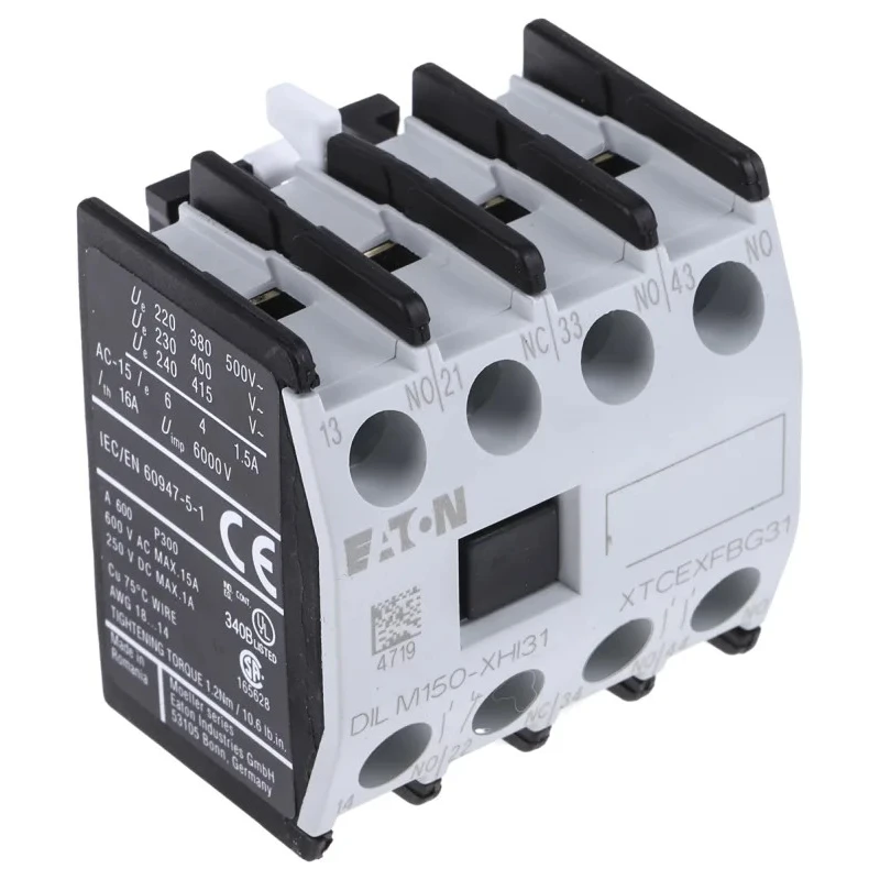 Eaton Auxiliary Contact 4 Contact, 3 NO/1 NC, Front Mount, 16 A, 220 V DC, 500 V AC, DILM Series 277949 DILM150-XHI31