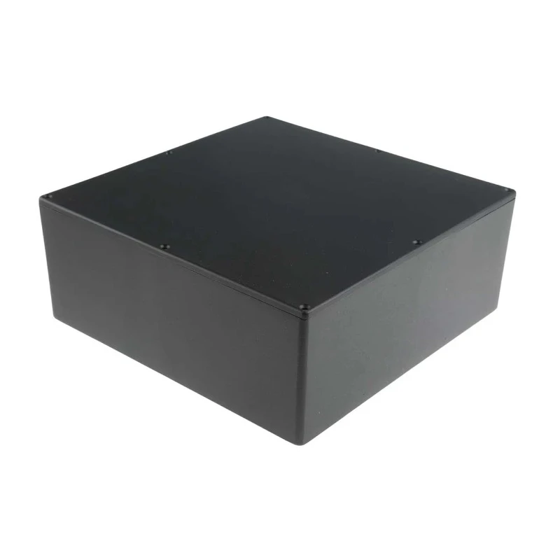RS PRO Black Black Lid Die Cast Aluminium Enclosure IP66, 100 mm x 250 mm x 250 mm IP66