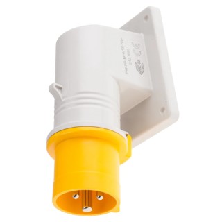 Scame EUREKA 16A 110V 2P+PE Yellow Wall Mount Right Angle Industrial Power Connector IP44