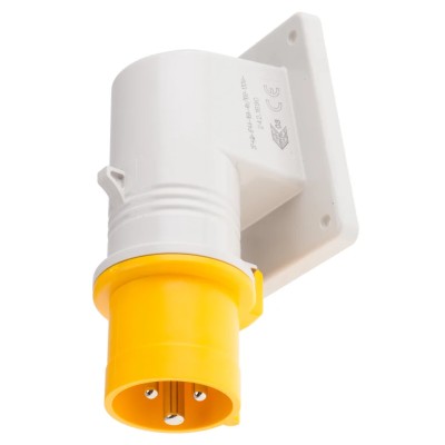 Scame EUREKA 16A 110V 2P+PE Yellow Wall Mount Right Angle Industrial Power Connector IP44