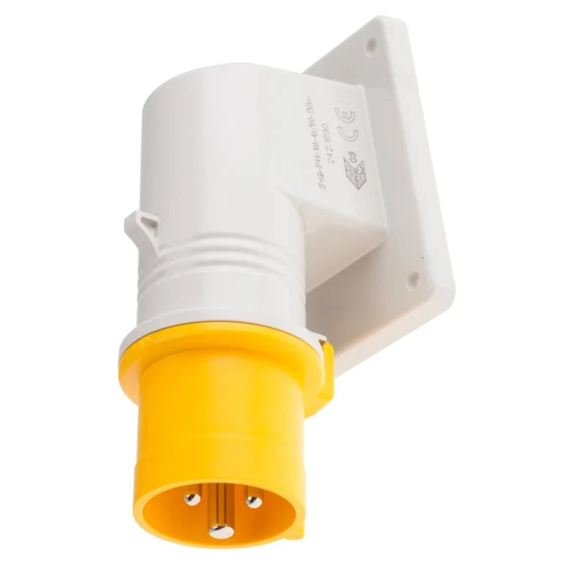 Scame EUREKA 16A 110V 2P+PE Yellow Wall Mount Right Angle Industrial Power Connector IP44