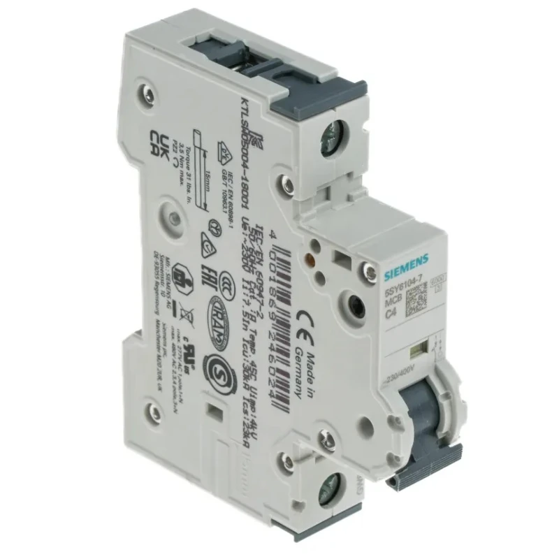 Siemens SENTRON Miniature Circuit Breaker 1-Pole 4A Type C 400V AC 72V DC 6 kA Breaking Capacity 5SY6104-7