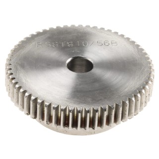 RS PRO Stainless Steel 56 Teeth Spur Gear, 1 Module, 10mm Bore, 56 mm Pitch Diameter, 40 mm Hub Diameter 521-6799