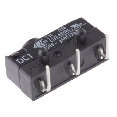 ZF Button Micro Switch with Right Angle PCB Terminal, 6A, 250V AC, SPDT, IP6K7 DC1C-K8AA