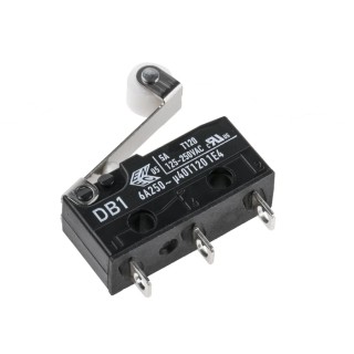 ZF Short Roller Lever Micro Switch, Solder Terminal, 6A, 250 V AC, SPDT, IP50 DB1C-A1RB