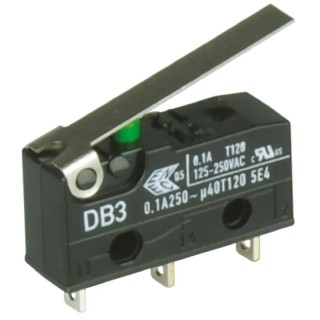 ZF Hinge Lever Micro Switch, Solder Terminal, 100mA, 250 V ac, SPDT Contact Configuration, IP50 DB3C-A1LC