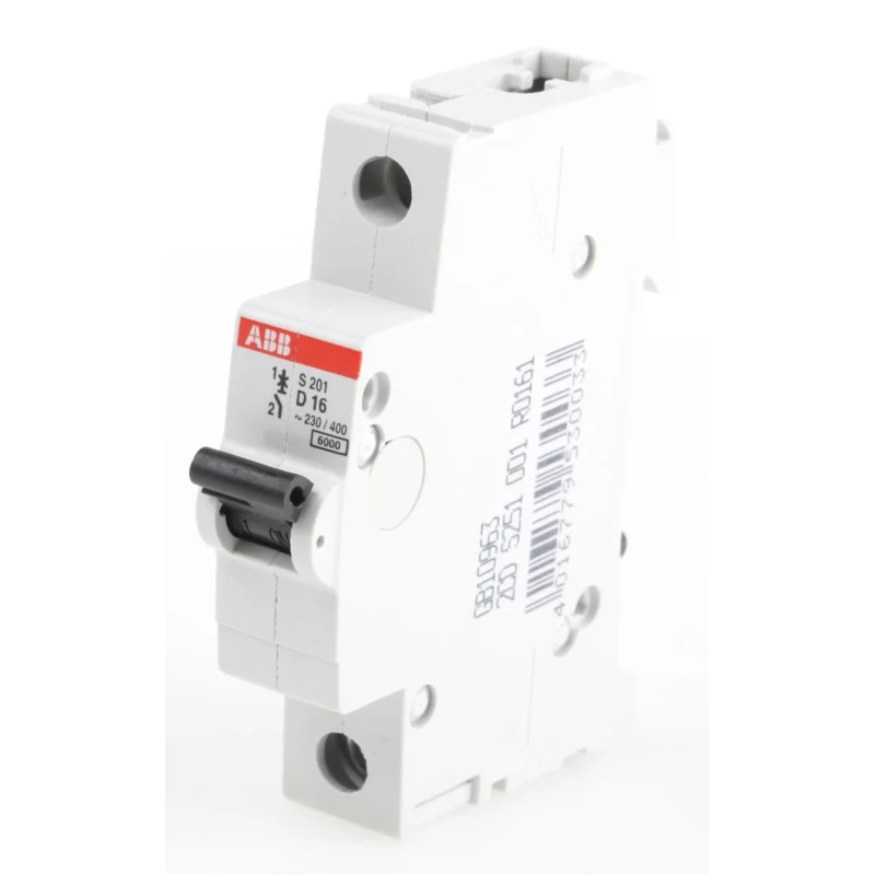 ABB System Pro M Compact Miniature Circuit Breaker 1-Pole 16A Type D 253V AC 72V DC 6kA Breaking 2CDS251001R0161 S201-D16