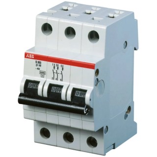 ABB System Pro M Compact S200 Miniature Circuit Breaker, 3-Pole, 6A, Type D Tripping, 440V AC, 110V 2CDS253001R0061 S203-D6