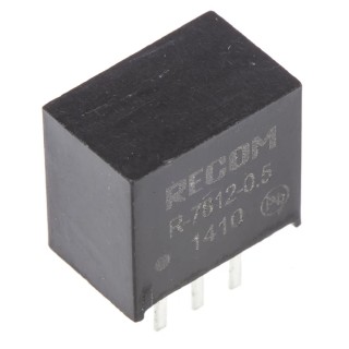 Recom Switching Regulator Through Hole 12V DC 500mA Output Current 2.5W Power Efficiency 97% R-7812-0.5