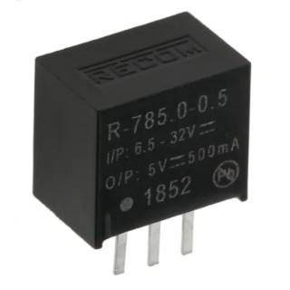 Recom Switching Regulator Through Hole 5V DC Output Voltage 500mA Output Current 2.5W Power R-785.0-0.5