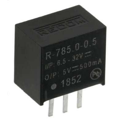 Recom Switching Regulator Through Hole 5V DC Output Voltage 500mA Output Current 2.5W Power R-785.0-0.5