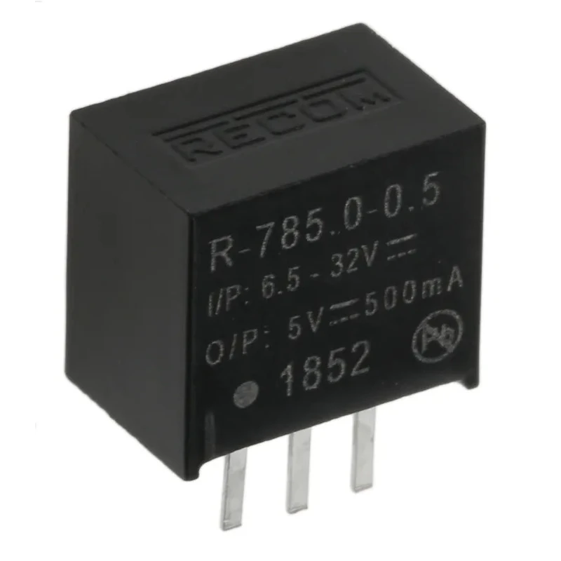 Recom Switching Regulator Through Hole 5V DC Output Voltage 500mA Output Current 2.5W Power R-785.0-0.5