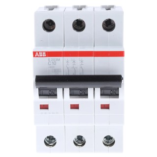 ABB System Pro M Compact Miniature Circuit Breaker 3-Pole 10A Type C 440V AC 12V DC 10kA Breaking 2CDS273001R0104 S203M-C10