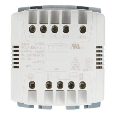Legrand 100 VA DIN Rail Transformer with 230 to 400 V Primary Voltage, Screw and DIN Rail Mount 0 442 33