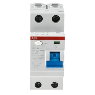 ABB F200 Series Residual Current Circuit Breaker 25A 2-Pole 30mA Type AC 230V AC 2CSF202001R1250 F202 AC-25/0,03