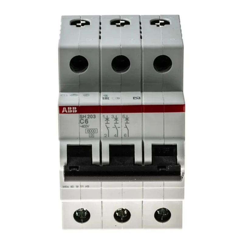 ABB ComPact Home Miniature Circuit Breaker 3-Pole 6A Type C 440V AC 6 kA Breaking Capacity SH200