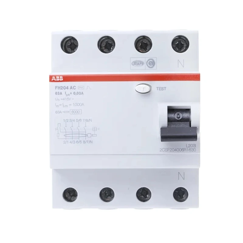 ABB FH200 Series Residual Current Circuit Breaker, 63A, 4-Pole, 30 mA, Type AC, 0.03 A 400V ac FH200