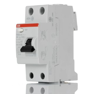 ABB Residual Current Circuit Breaker 25A, 2-Pole, 30mA Trip Sensitivity, Type AC, 1kA Breaking Capacity, DIN Rail Mount FH200