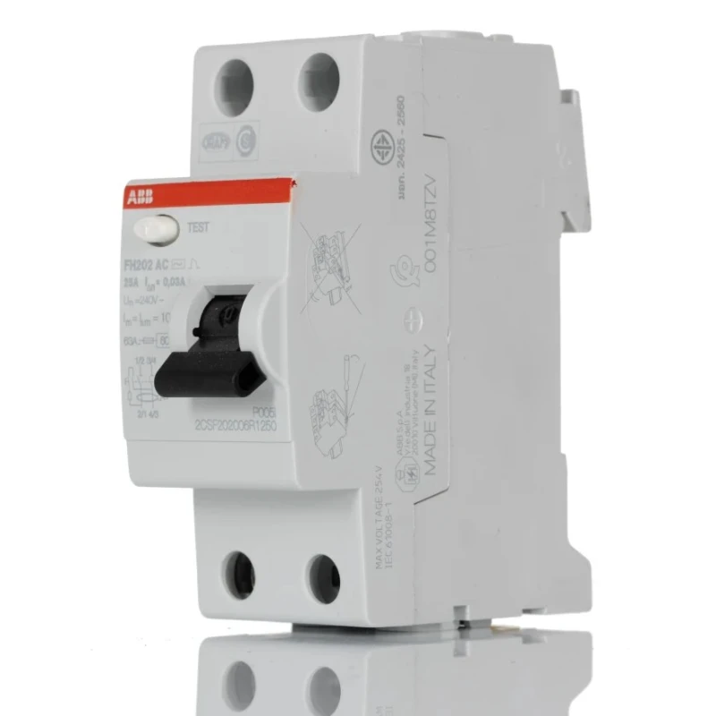 ABB Residual Current Circuit Breaker 25A, 2-Pole, 30mA Trip Sensitivity, Type AC, 1kA Breaking Capacity, DIN Rail Mount FH200