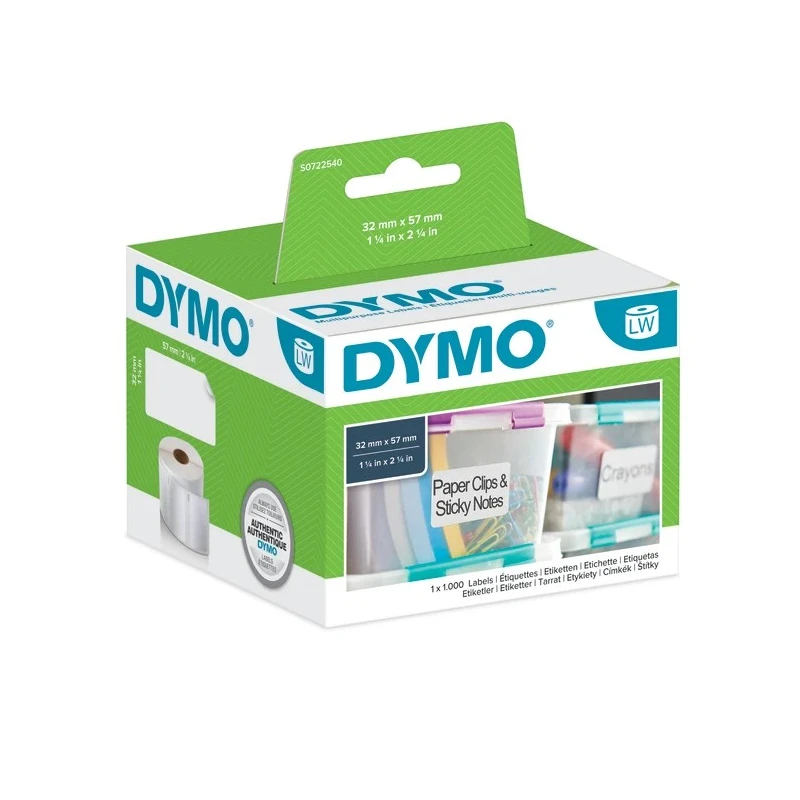 Dymo White Black Print Label Roll 57 mm Width 1000 Per Roll S0722540