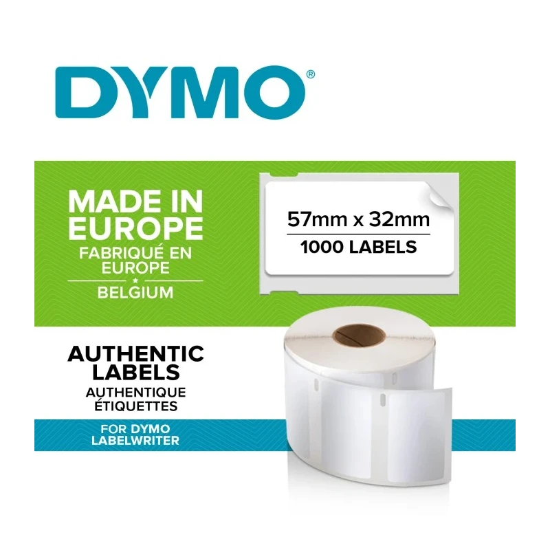 Dymo White Black Print Label Roll 57 mm Width 1000 Per Roll S0722540