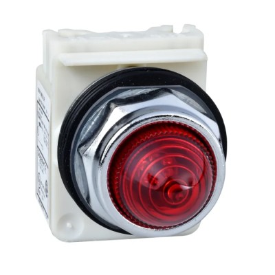 Schneider Electric Flush Red LED Pilot Light Harmony 9001K 30 mm Cutout 120V AC/DC IP66 Round 9001KP38LRR9