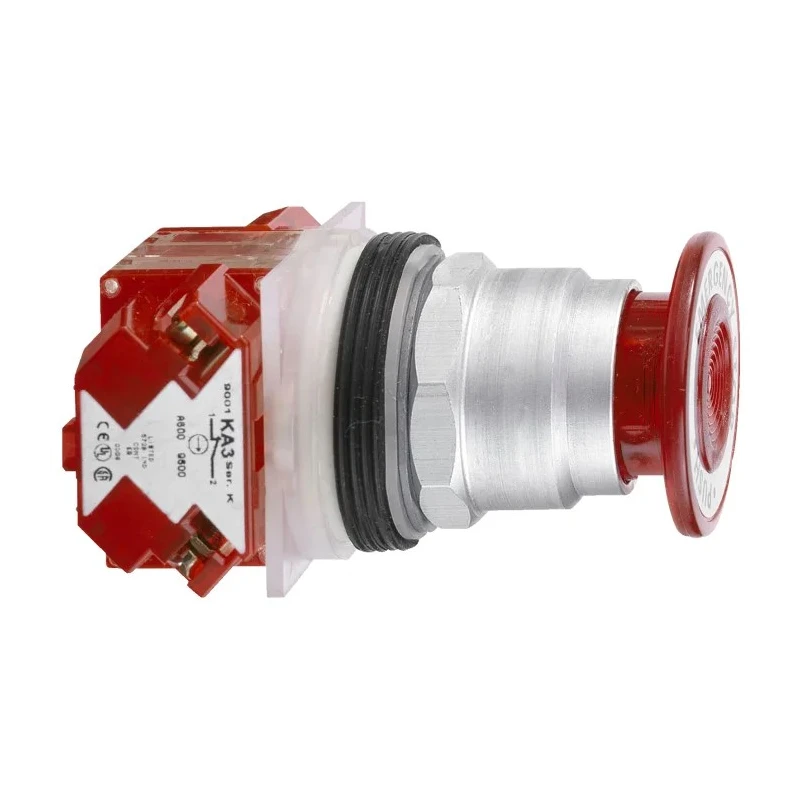 Schneider Electric Harmony 9001K Series Push Button Switch, Spring Return, Panel Mount, 30 mm Cutout, SPST, Red 9001KR9R21H6