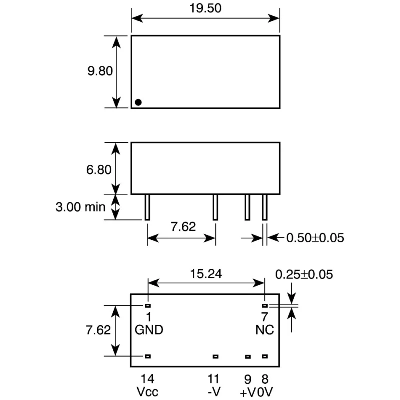 Murata Power Solutions Unregulated Dual Output DIP DC/DC Converter 5 V dc, -5 V dc, 100 mA, 18-36 V Input, 15 W NMA0505DC