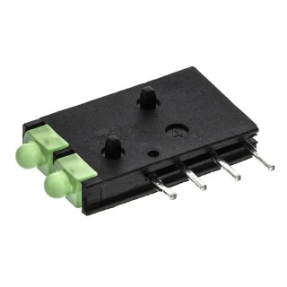 Dialight Green Right Angle PCB LED Indicator 5 mm (T-1 3/4), 2 LEDs 2.1 V Single Colour 571-0122-100F