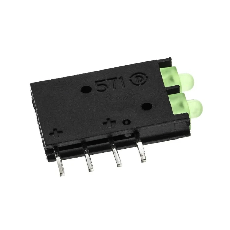Dialight Green Right Angle PCB LED Indicator 5 mm (T-1 3/4), 2 LEDs 2.1 V Single Colour 571-0122-100F