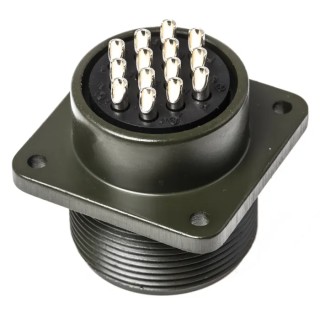 Amphenol Industrial MIL Spec Circular Connector Box Mount 14 Way Female Connector, Copper Alloy, Straight, 500-700V, MS3102A