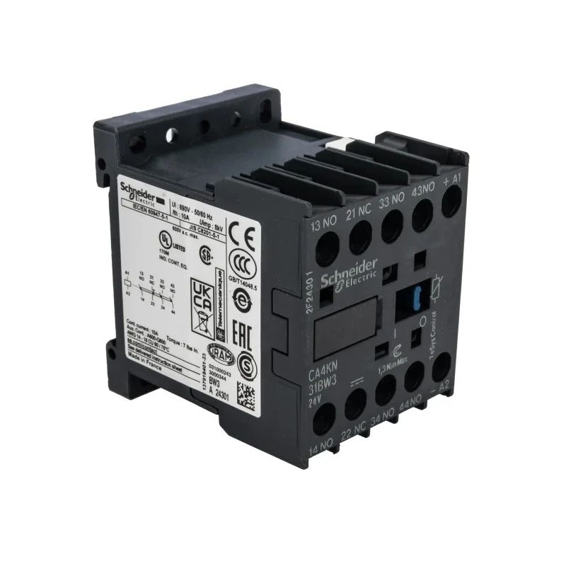 Schneider Electric Contactor CA4KN31BW3, 24V DC Coil, 4-Pole, 10 A Contact Current, 690V AC, DIN Rail Mount