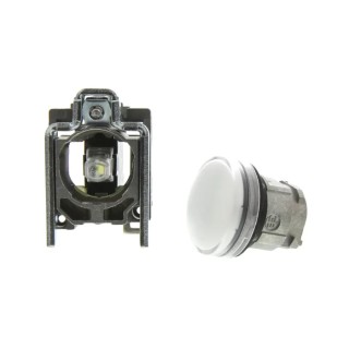 Schneider Electric Panel Mount White LED Pilot Light Harmony XB4 22 mm Cutout 240V AC Metal Bezel Round XB4BVM1