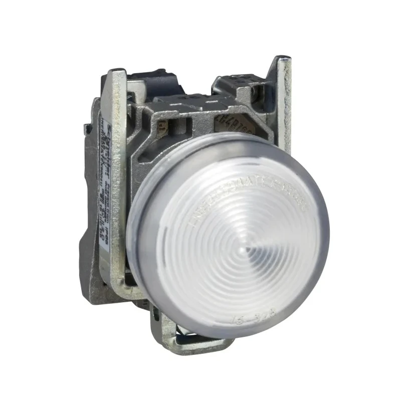 Schneider Electric Panel Mount White LED Pilot Light Harmony XB4 22 mm Cutout 240V AC Metal Bezel Round XB4BVM1