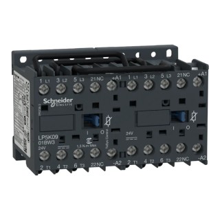 Schneider Electric LP5K Reversing Contactor, 24V DC Coil, 3-Pole, 9 A, 4 kW, 3 NO, 690V AC LP5K0901BW3