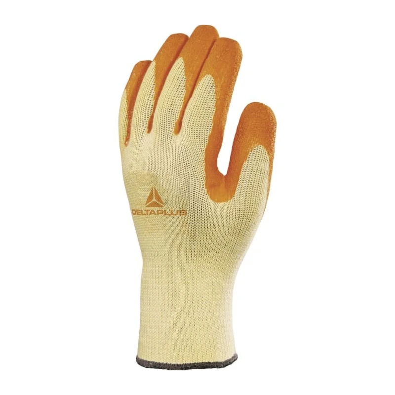 Delta Plus VE730OR Orange, Yellow Polyester Work Gloves Size 10 Latex Coating VE730OR