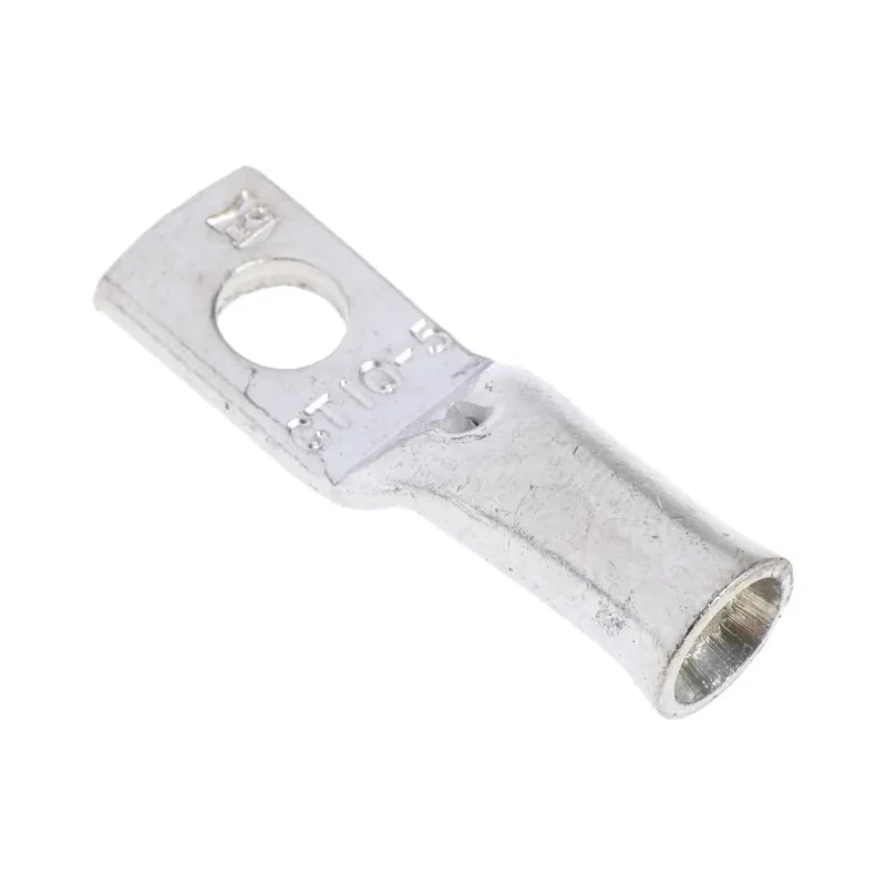 RS PRO Uninsulated Tubular Ring Terminal, M5 Stud Size, 8 AWG Wire Size, Copper Tin Plated, Grey 531-015